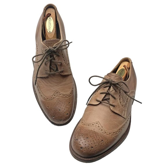 BOSTONIAN Pavillion Taupe Leather Burnish Wingtip Oxfords - Picture 7 of 10